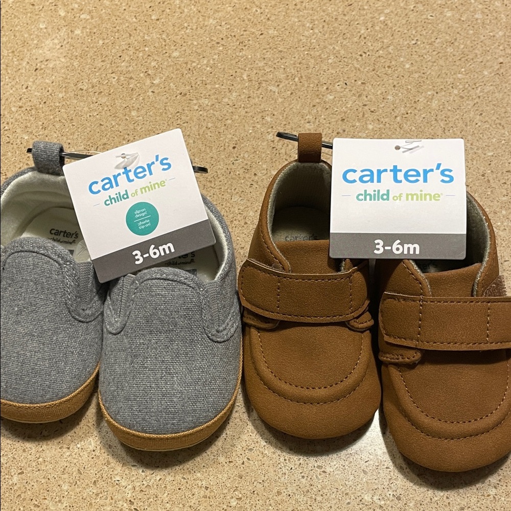 Carter's Child of Mine Gray and Tan Baby Shoes
